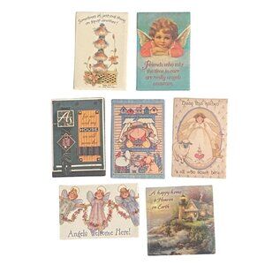 Christian Leanin' Tree Vintage Magnet Set Inspirational Folk Art & Angel 7-Set